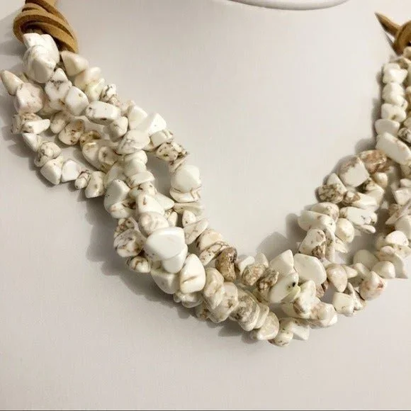 Natasha Layered Chip Stone Necklace White Tan NWT - Picture 2 of 7